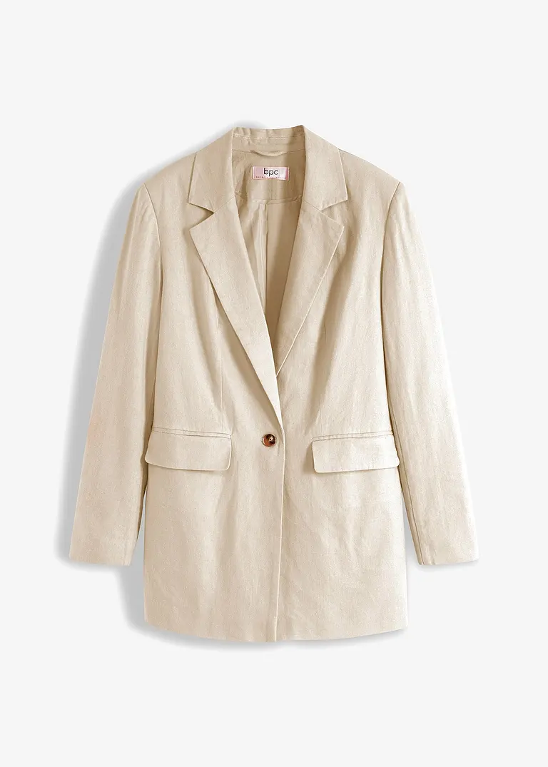 Longblazer mit Knopfdetail am Ärmel in beige von vorne - bonprix