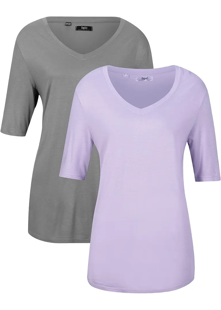 Viskose T-Shirt, 2er-Pack in lila von vorne - bonprix