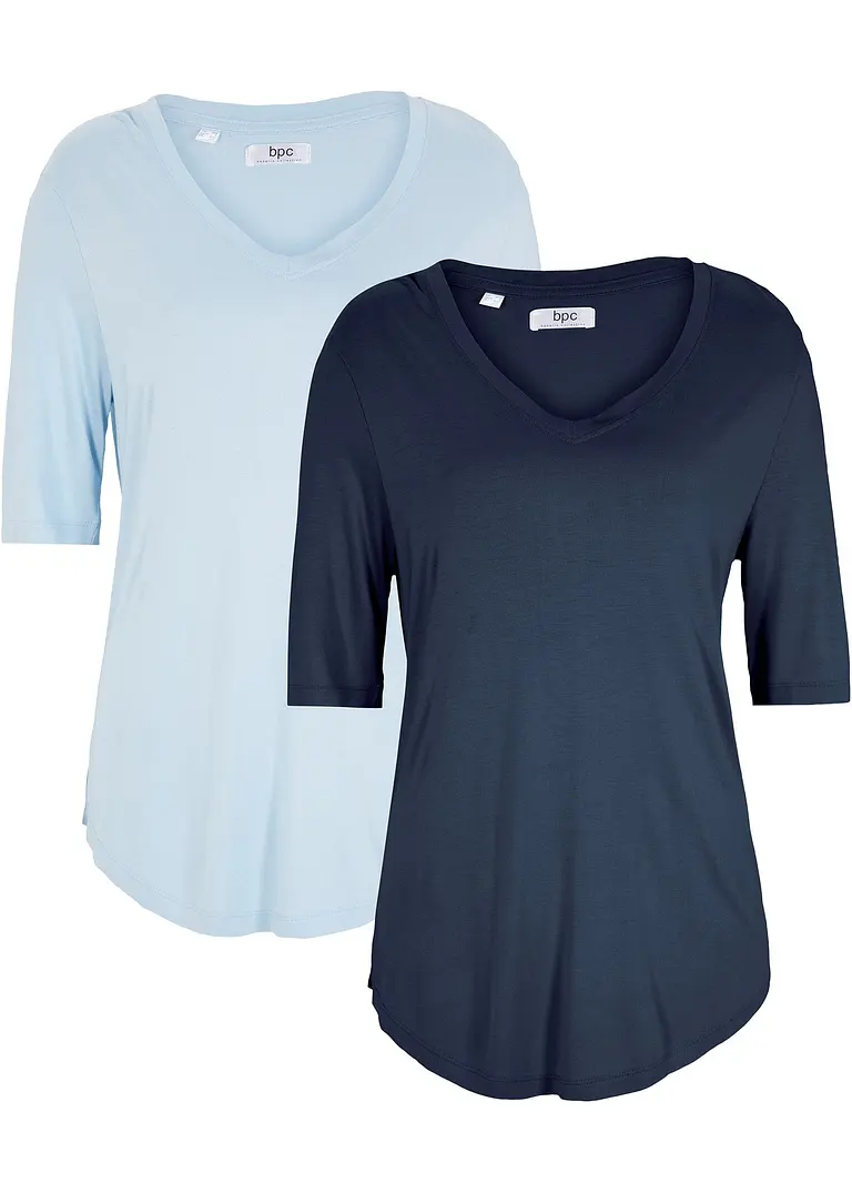 Viskose T-Shirt, 2er-Pack in blau von vorne - bonprix