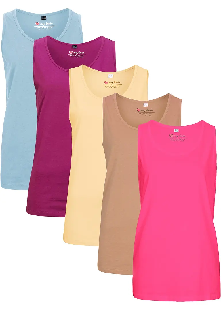 Baumwoll-Long-Top (5er Pack) in pink von vorne - bonprix