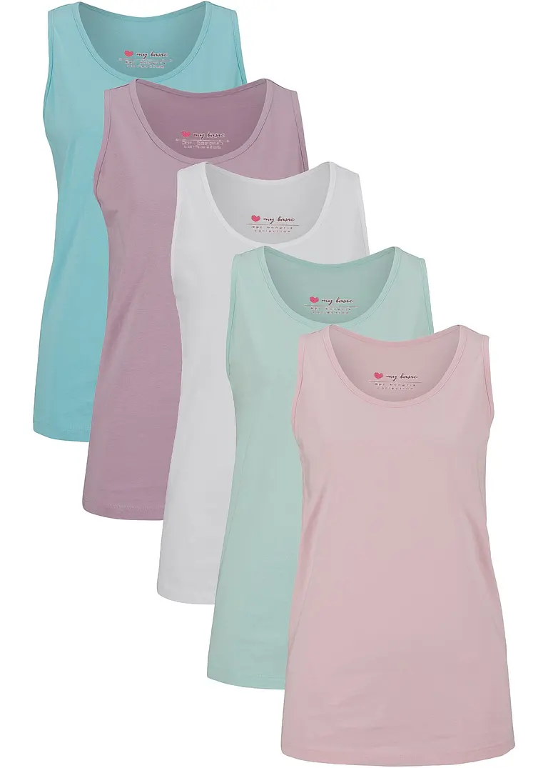 Baumwoll-Long-Top (5er Pack) in rosa von vorne - bonprix