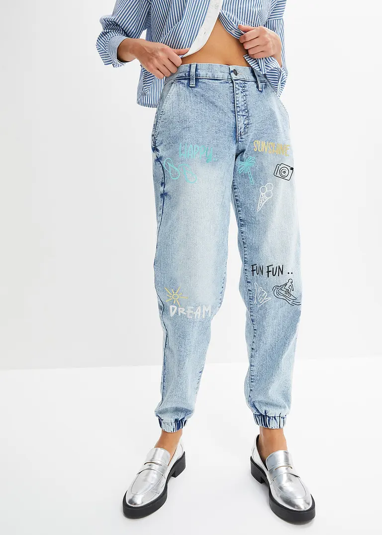Barrel-Jeans, Mid Waist, Bequembund in blau von vorne - bonprix