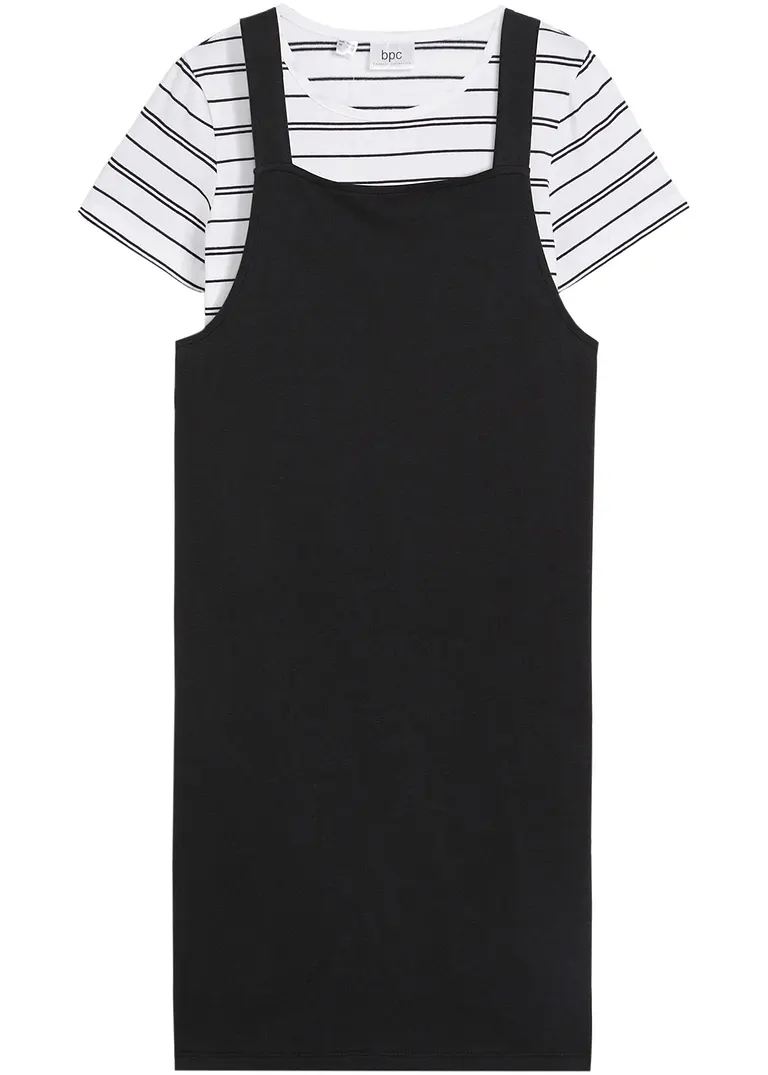 Mädchen Kleid und Shirt (2-tlg.Set) aus Bio-Baumwolle in schwarz von vorne - bonprix