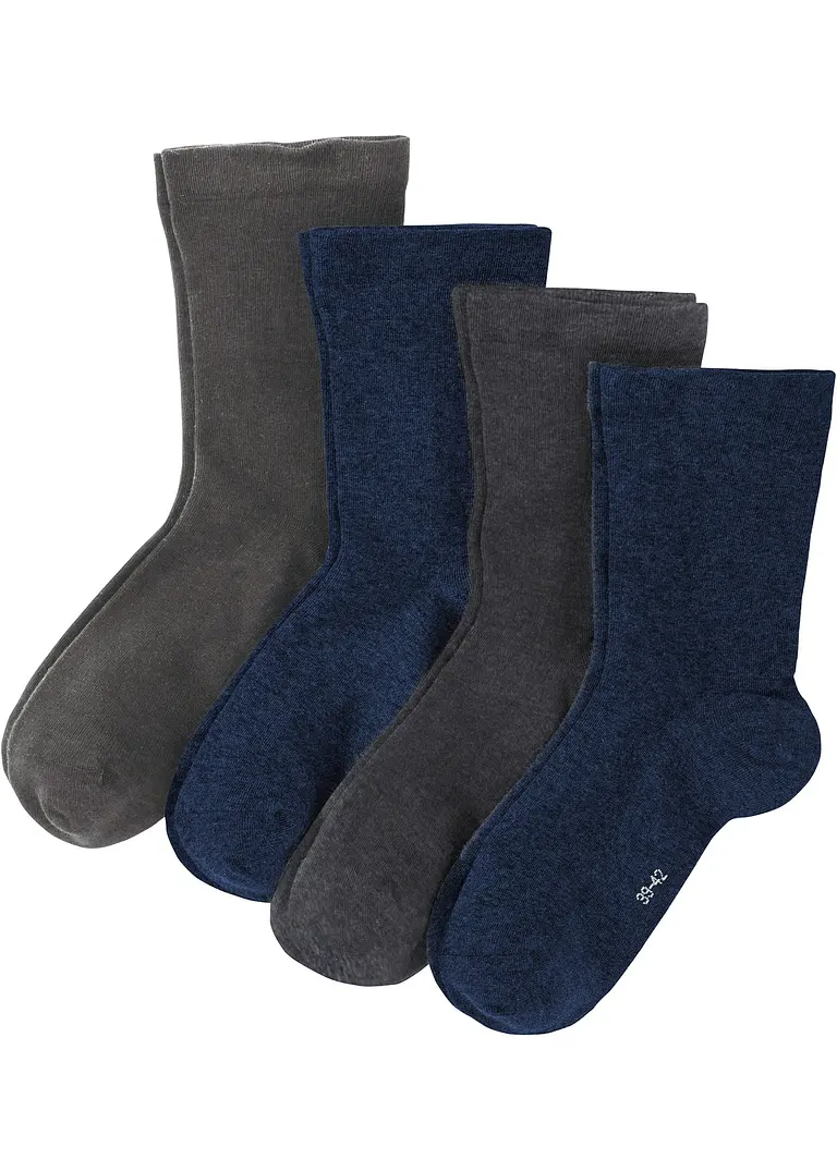 Socken mit druckfreiem Bündchen mit Bio Baumwolle (4er Pack) in blau - bonprix