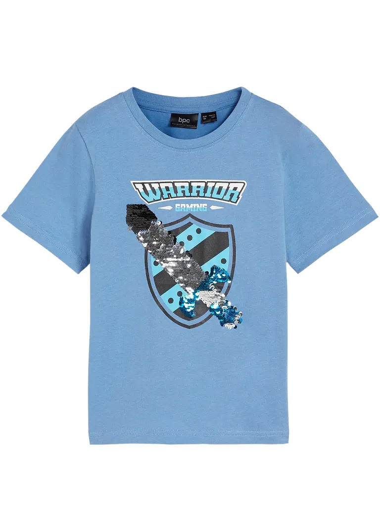 Jungen T-Shirt mit Wendepailletten in blau von vorne - bpc bonprix collection