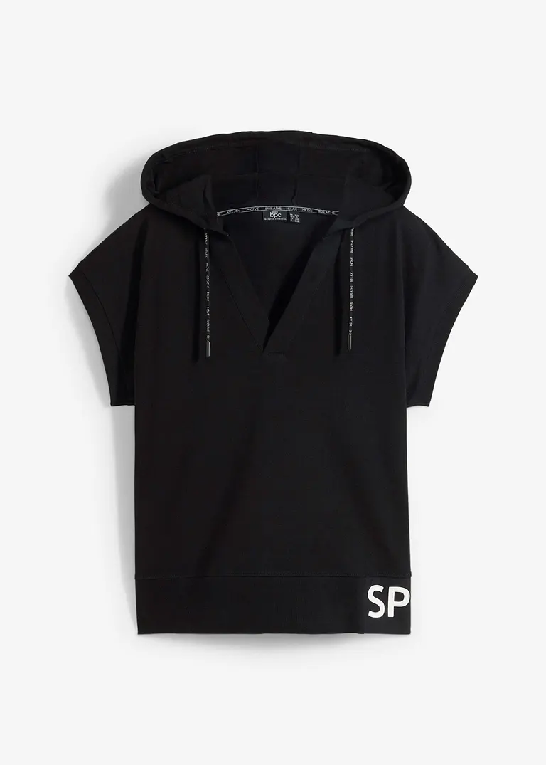 Sport-Shirt mit Kapuze, Oversize in schwarz von vorne - bpc bonprix collection