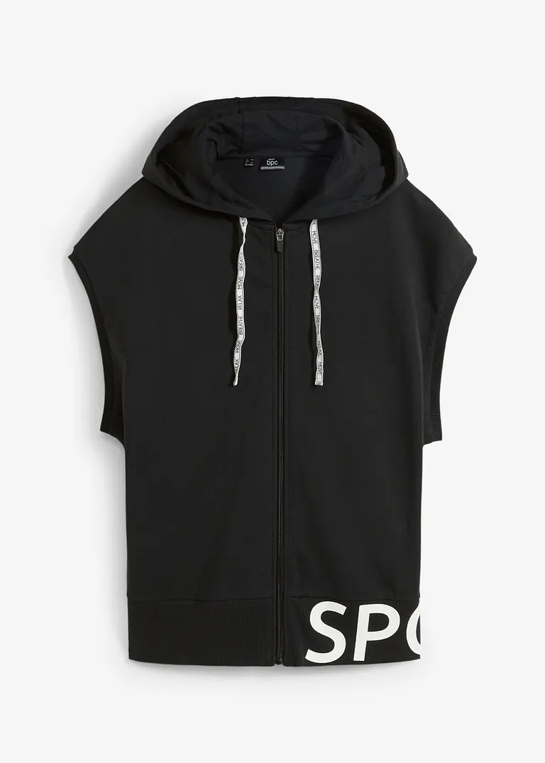 Ärmellose Sport-Shirtjacke mit Kapuze in schwarz von vorne - bpc bonprix collection
