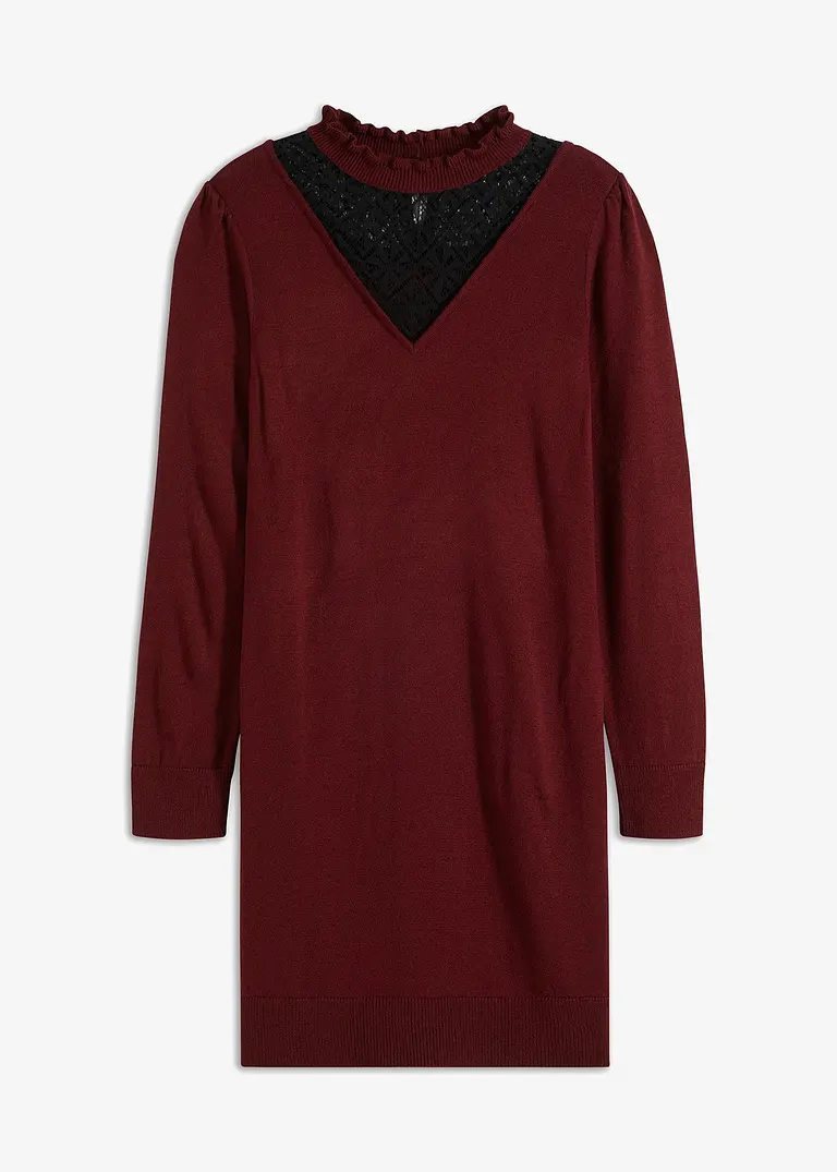 Strickkleid mit Spitze in rot von vorne - bonprix