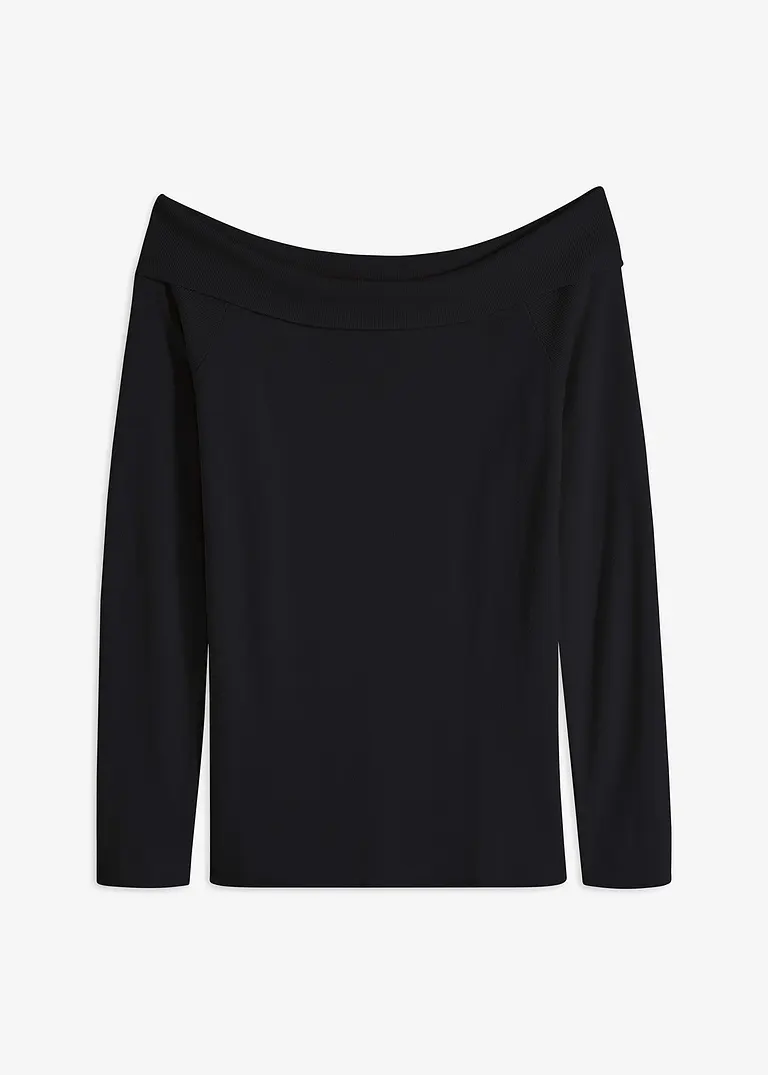 Off-Shoulder-Ripp-Pullover in schwarz von vorne - bonprix