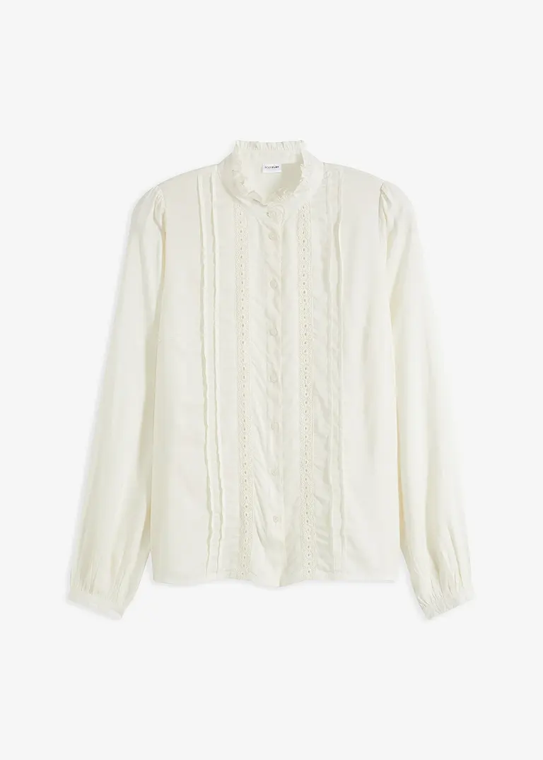Bluse mit Lochstickerei in weiß von vorne - bonprix