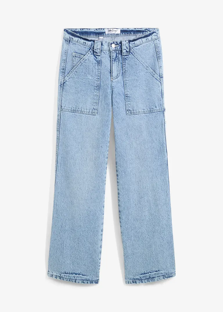 Cargo-Jeans Mid Waist in blau von vorne - bonprix