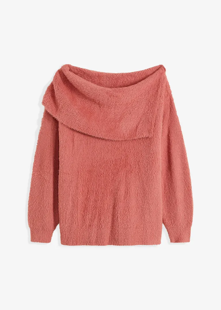 Asymmetrischer Off-Shoulder Pullover in rosa von vorne - bonprix