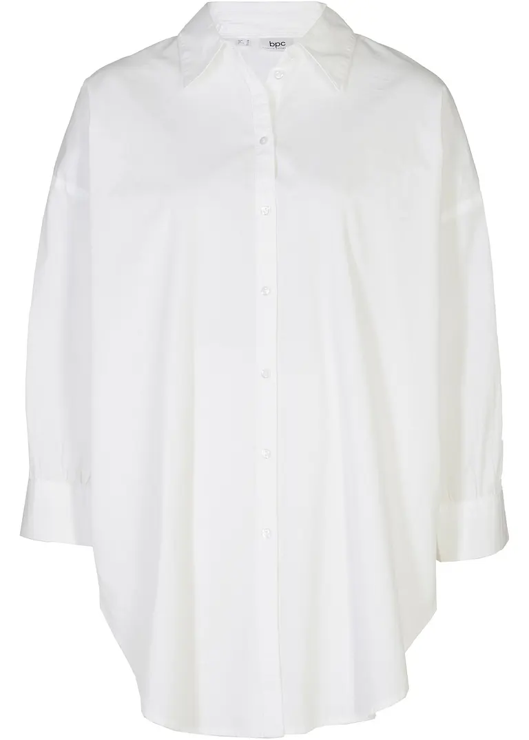Oversize Bluse aus Baumwolle mit 3/4 Arm in weiß von vorne - bonprix