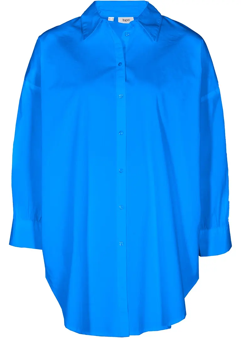 Oversize Bluse aus Baumwolle mit 3/4 Arm in blau von vorne - bonprix