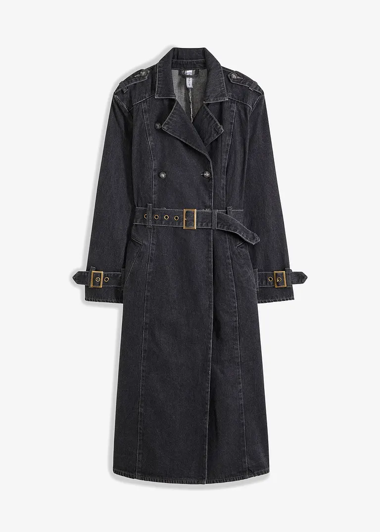 Denim Trenchcoat in grau von vorne - bonprix