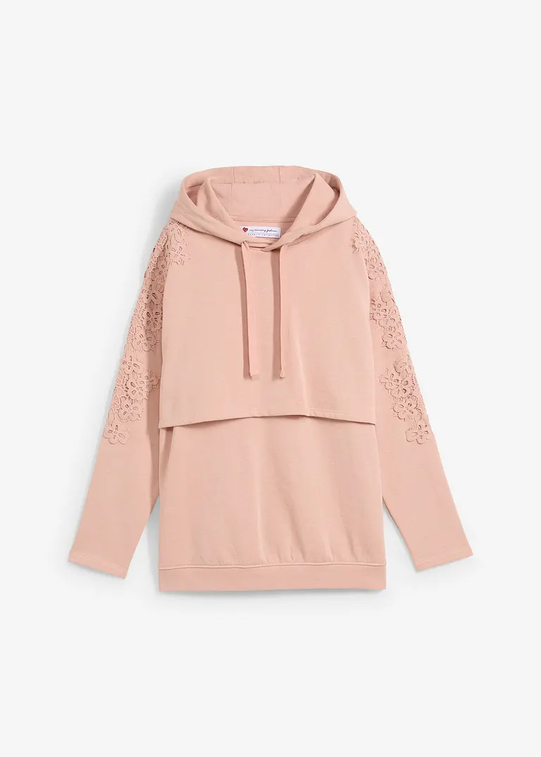 Umstands-Sweatshirt / Still-Sweatshirt mit Spitze in rosa von vorne - bonprix