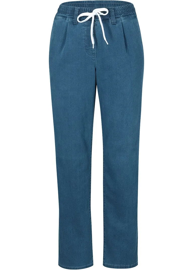Mom-Jeans Mid Waist, Thermo mit Bequembund in blau von vorne - bonprix