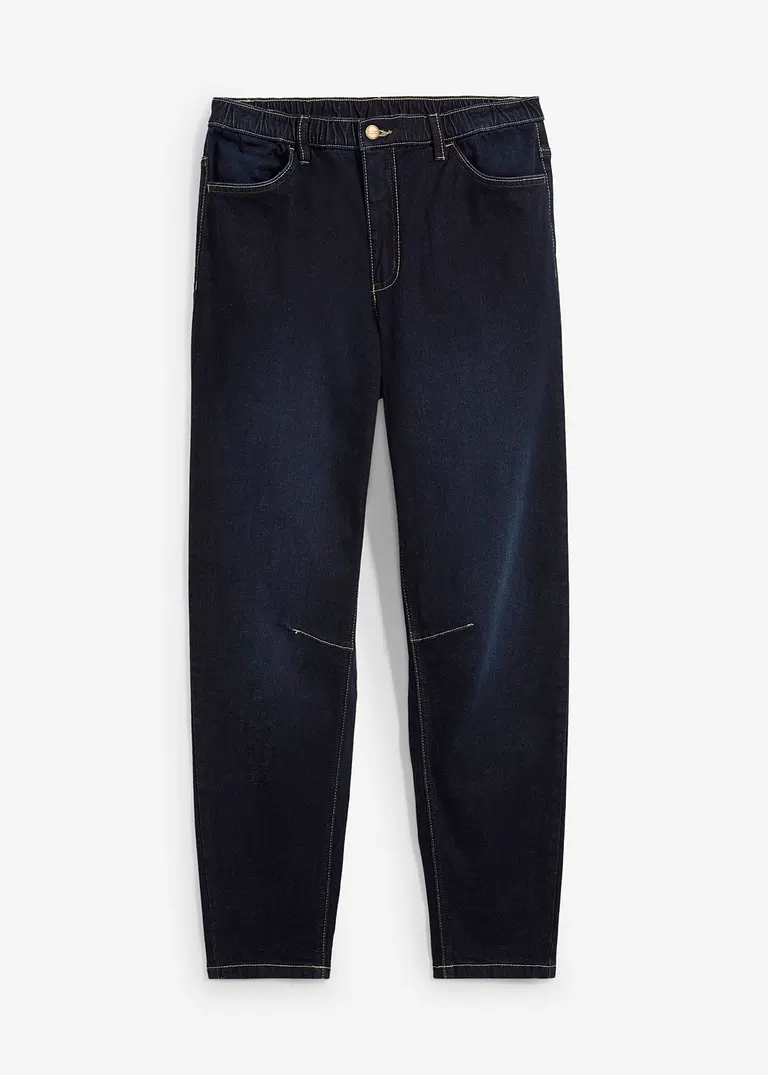 Barrel-Jeans High Waist, cropped in blau von vorne - bonprix