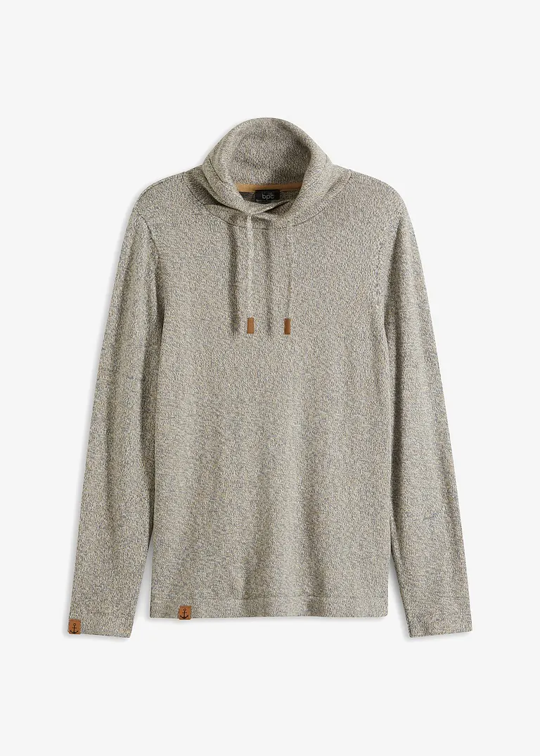 Pullover mit Schalkragen und Baumwolle in beige von vorne - bonprix