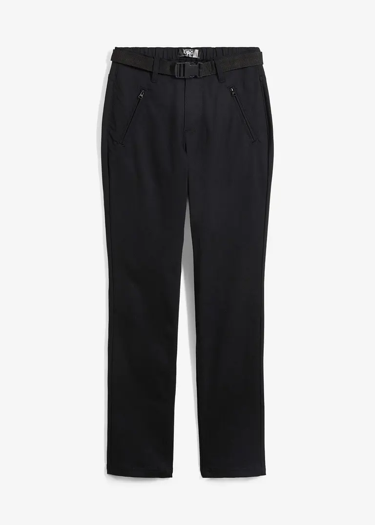 Wasserabweisende Funktionshose aus Stretch-Twill mit Gürtel, Straight in schwarz von vorne - bonprix