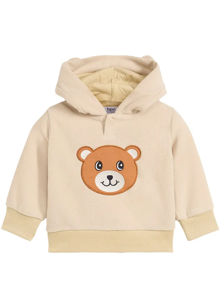 Baby Fleeceshirt mit Kapuze in beige von vorne - bonprix