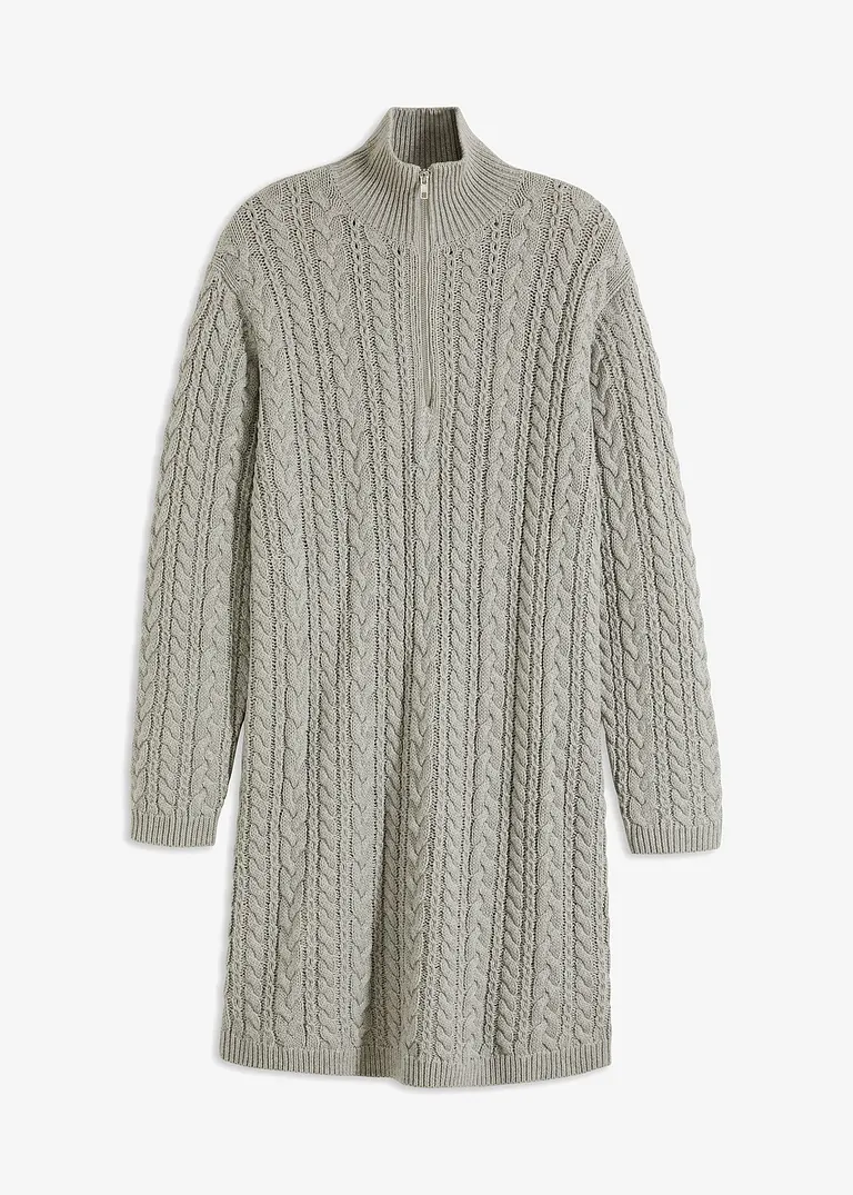 Strickkleid aus reiner Baumwolle in grau von vorne - bonprix