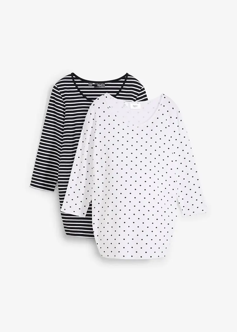 Umstandsshirts aus Bio-Baumwolle (2er Pack) in weiß von vorne - bonprix