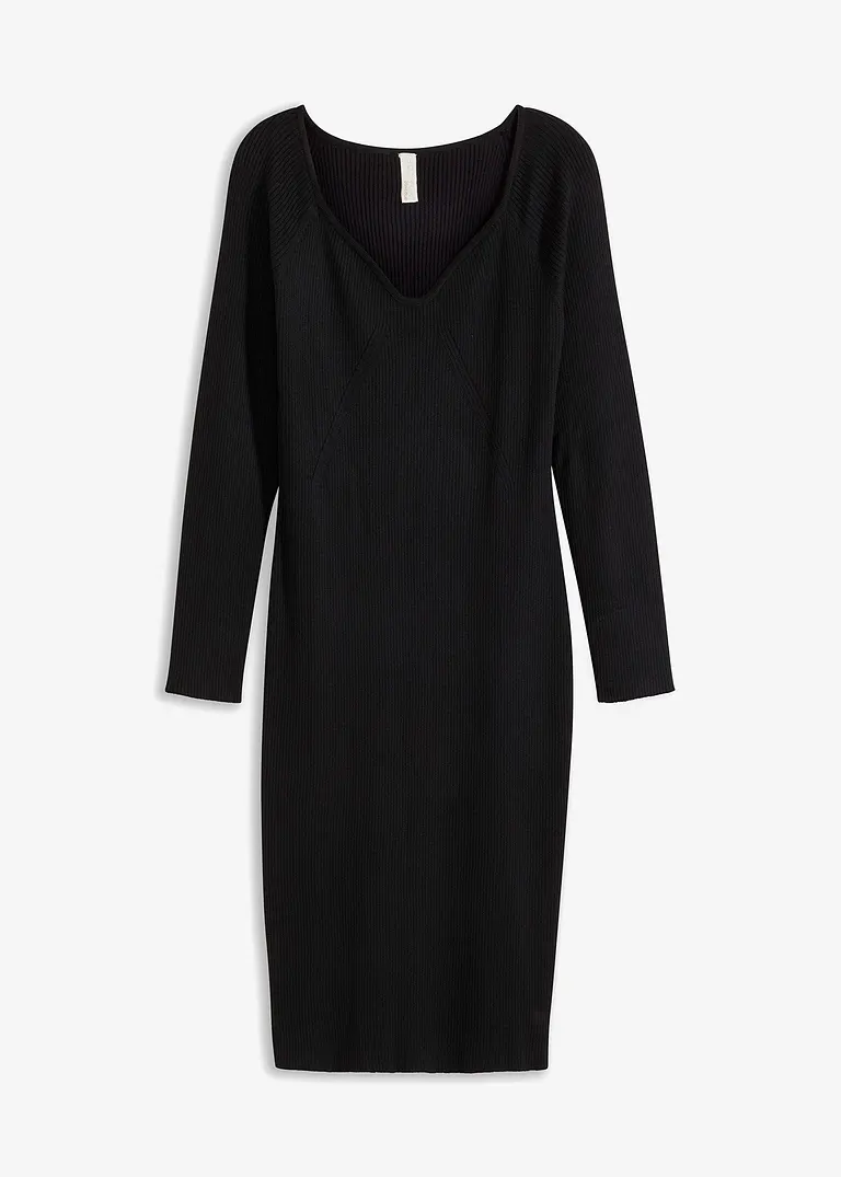 Strickkleid, Ripp-Strick in schwarz von vorne - bonprix