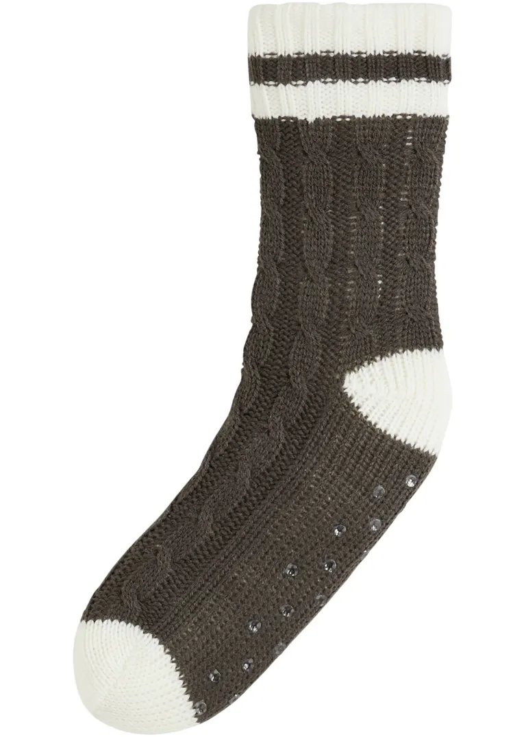 Haussocken mit Teddyfutter und Antirutschsohle mit recyceltem Polyester in grau von vorne - bonprix