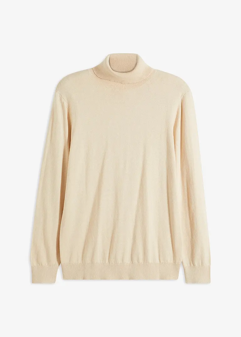 Rollkragenpullover mit Kaschmir in beige von vorne - bonprix