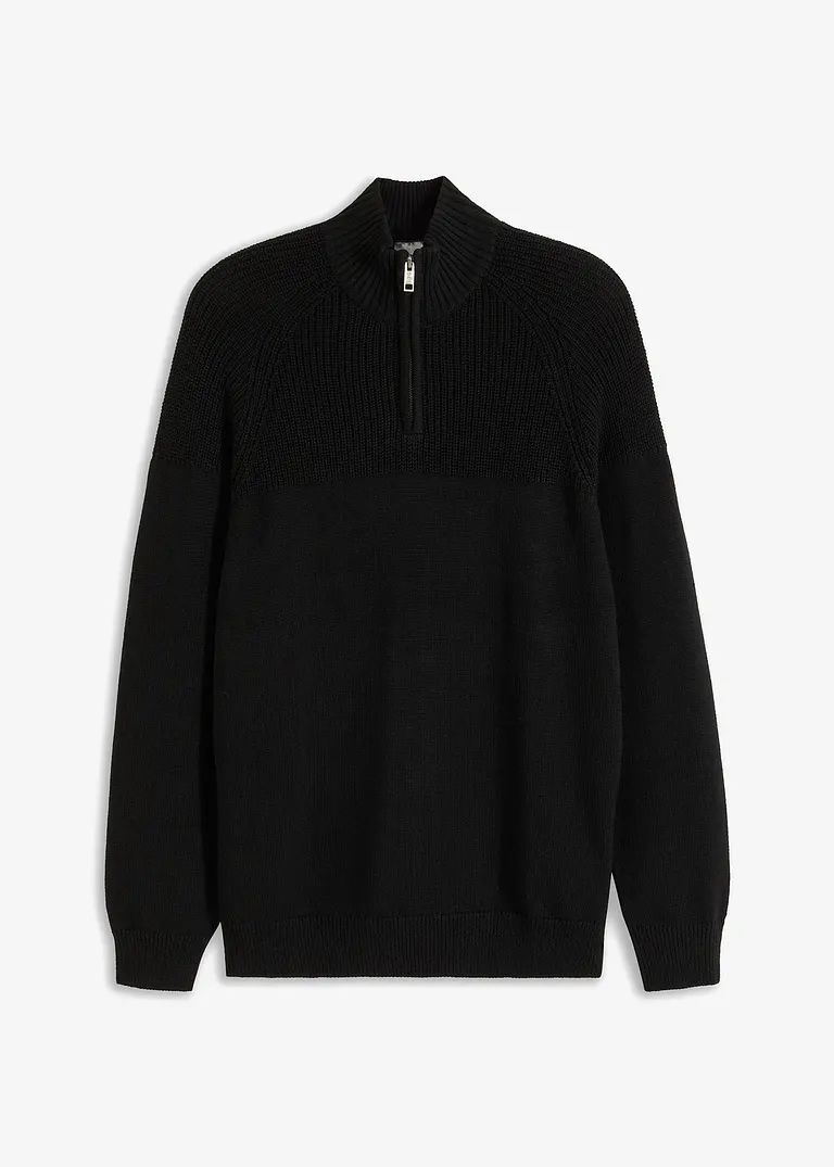 Troyer Pullover mit Baumwolle in schwarz von vorne - bonprix