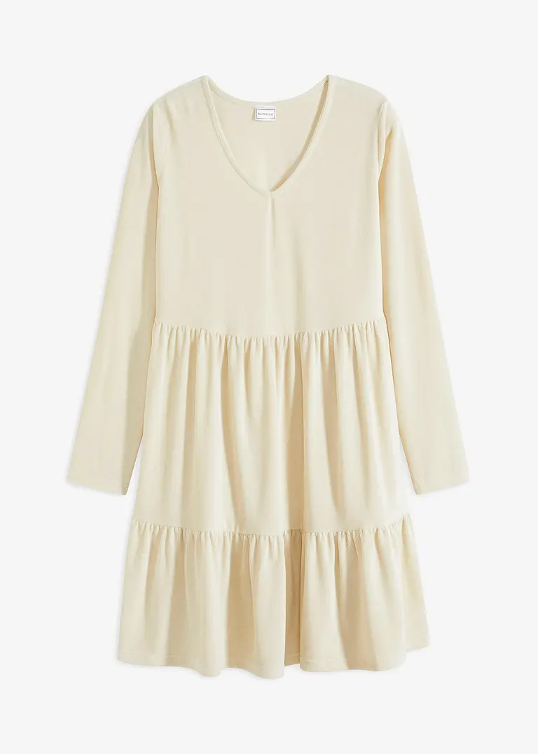 Minikleid aus elastischen Samt in beige von vorne - bonprix
