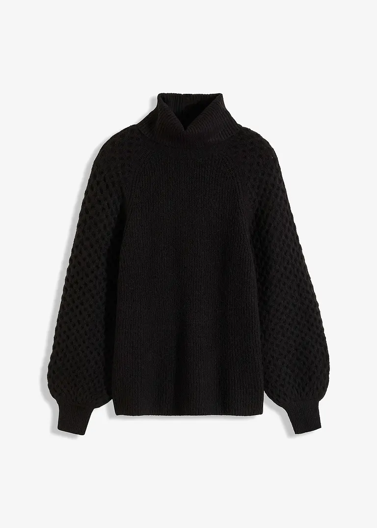 Grobstrick-Pullover mit Zopfmuster in schwarz von vorne - bonprix