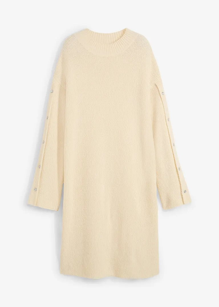 Strickkleid mit raffinierten Ärmeln in beige von vorne - bonprix