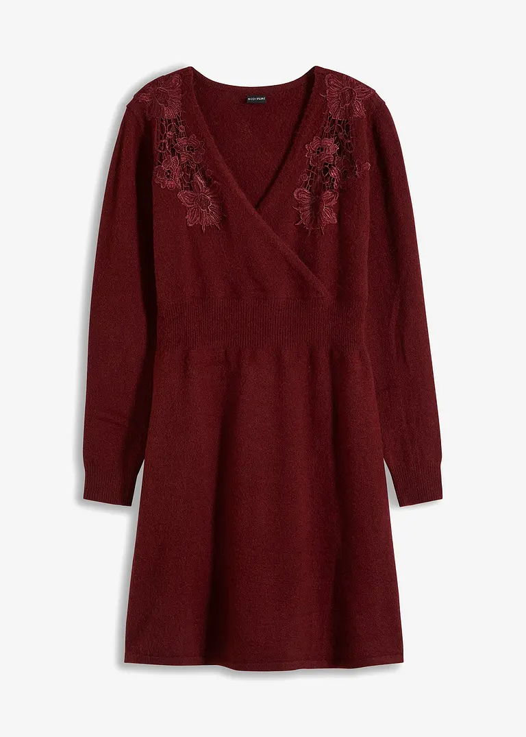 Strickkleid mit Spitze in rot von vorne - bonprix