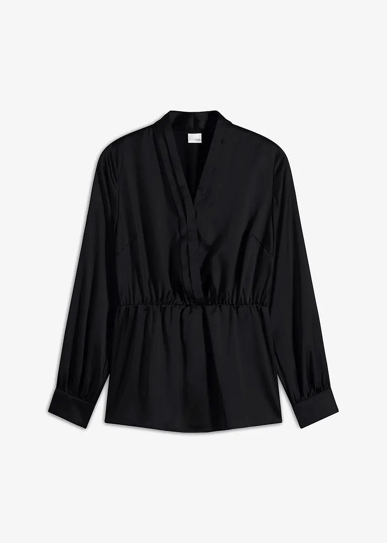Satin-Tunika in schwarz von vorne - bonprix