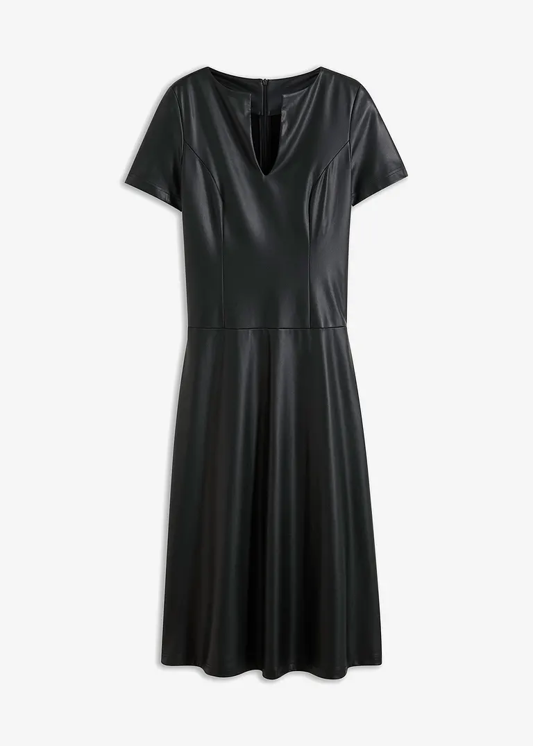 Ausgestelltes Lederimitat-Kleid in schwarz von vorne - bonprix