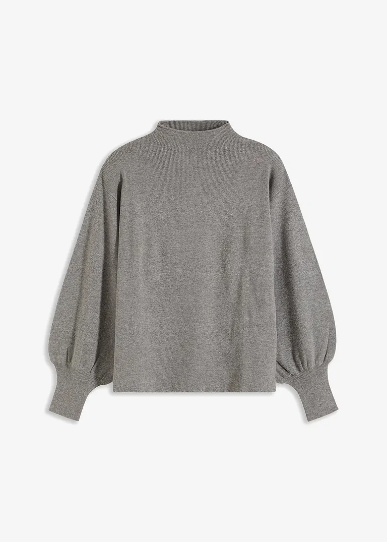 Strickpullover mit Ballonärmeln in grau von vorne - bonprix