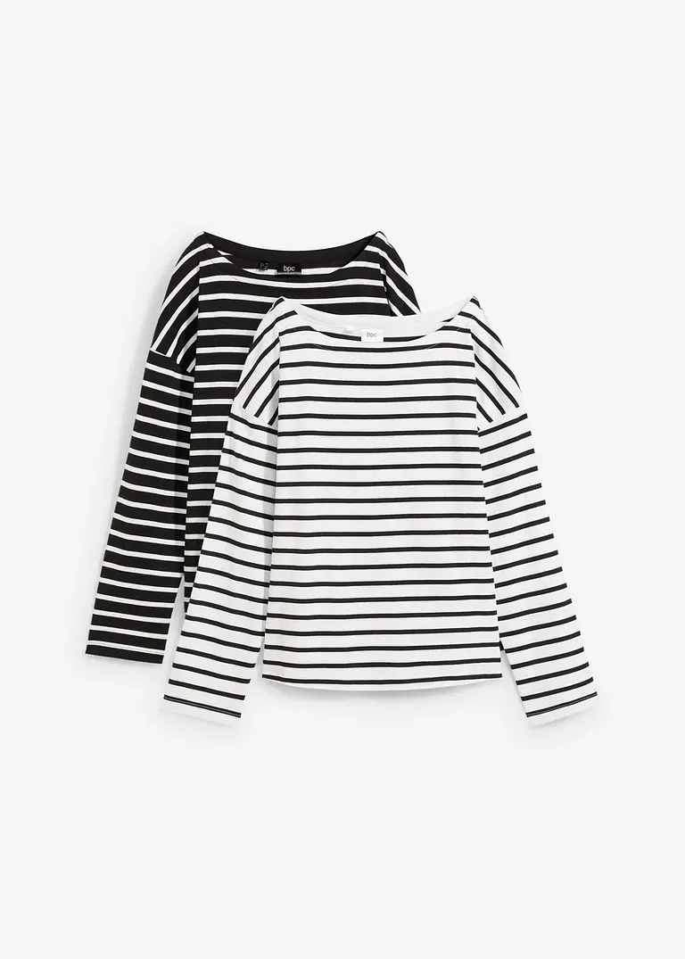 Langarmshirt aus reiner Bio-Baumwolle, (2er Pack) in weiß von vorne - bonprix