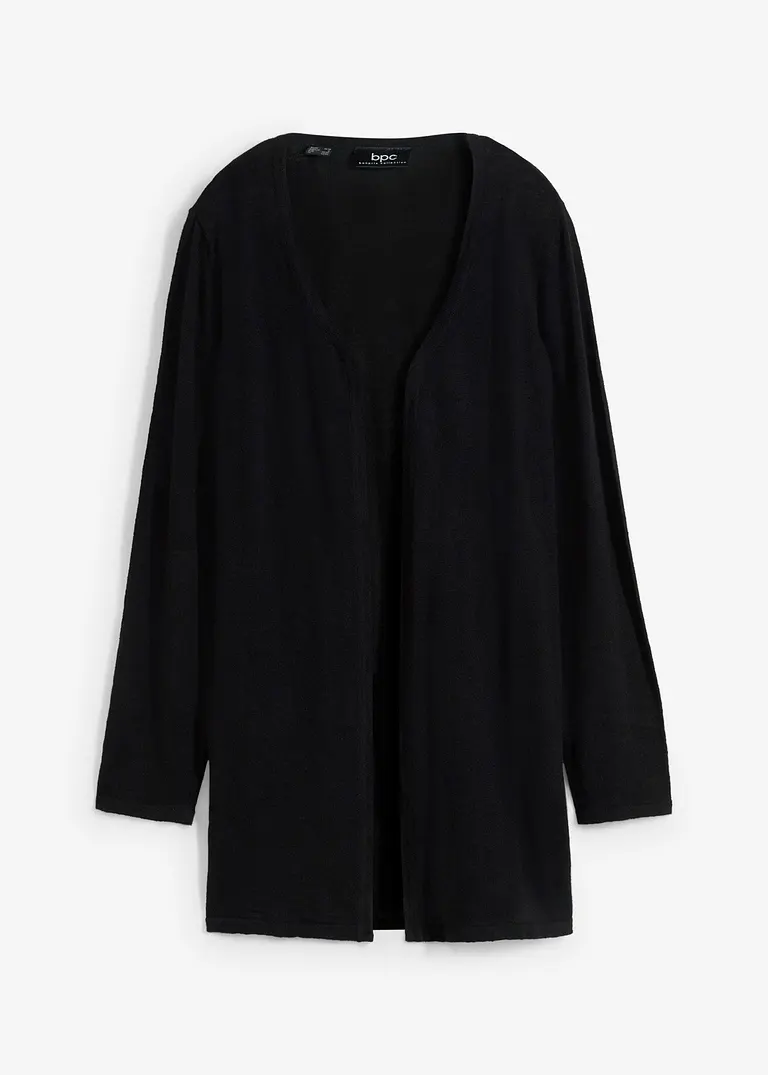 Strickjacke aus reiner Baumwoll-Slub Qualität in schwarz von vorne - bonprix