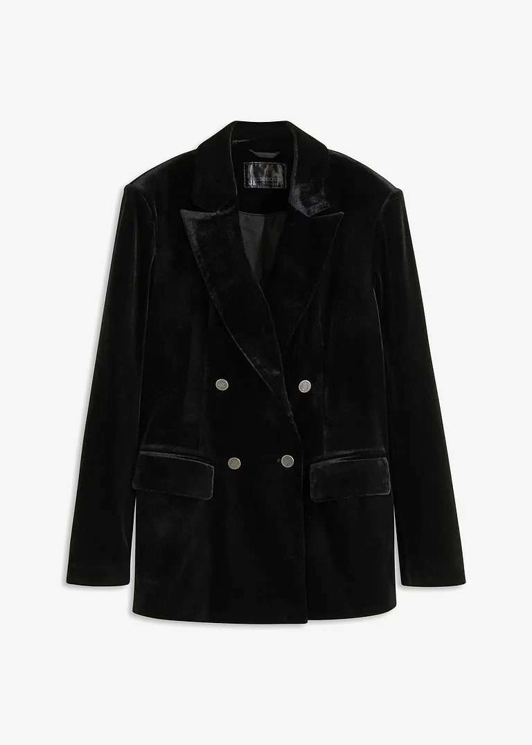 Blazer aus softem Samt in schwarz von vorne - bonprix