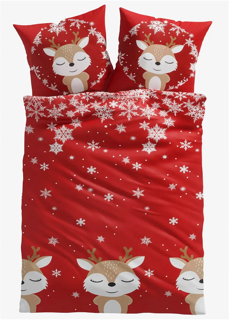 Bettwäsche mit Rentieren in rot - bonprix