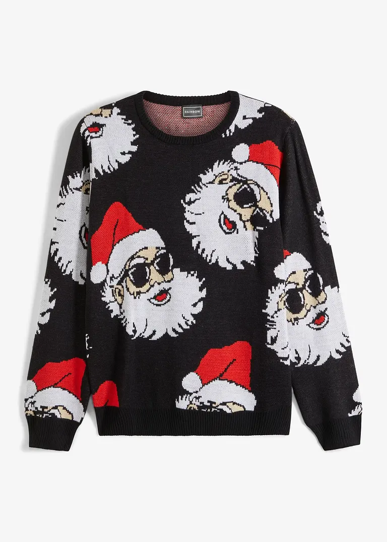 Feinstrickpullover mit Weihnachtsmotiv in schwarz von vorne - bonprix