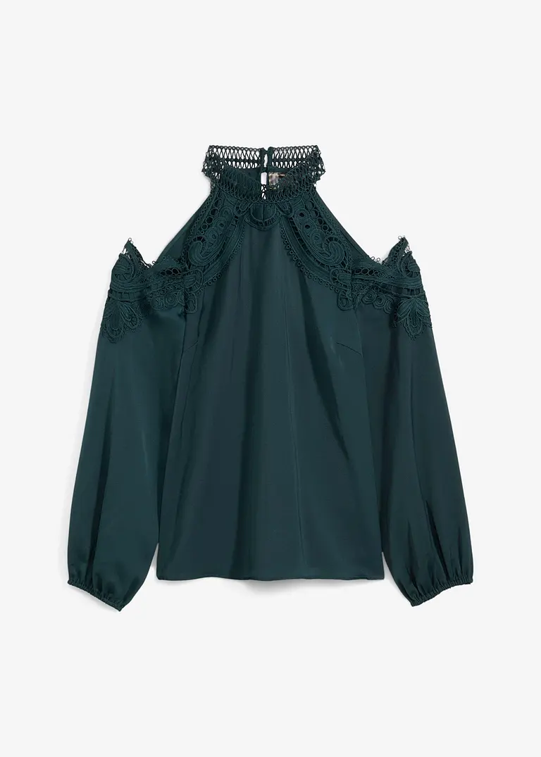 Tunika mit Cut-Outs und Spitze in grün von vorne - bonprix