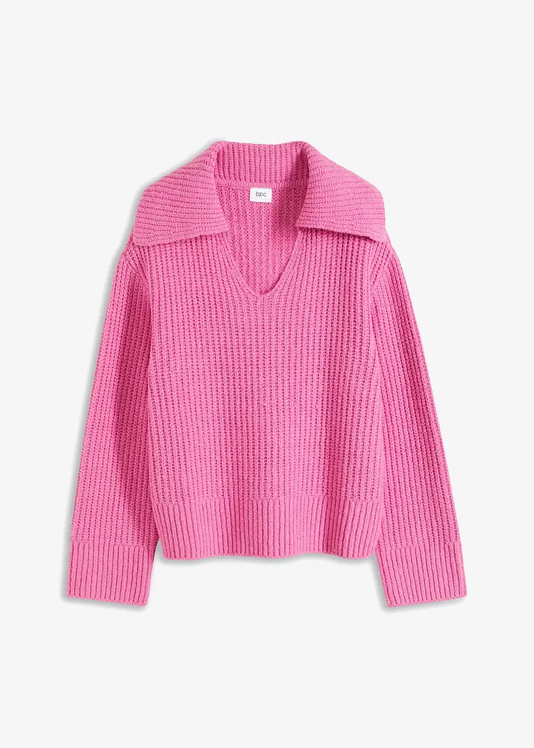 Gerippter Pullover in pink von vorne - bonprix