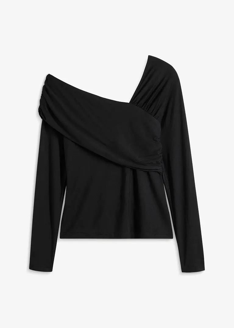 Shirt mit asymmetrischem Ausschnitt in schwarz von vorne - bonprix