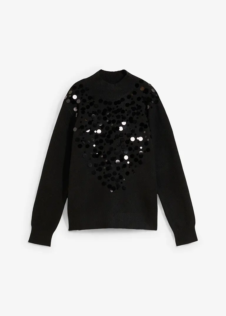 Pullover mit Pailetten in schwarz von vorne - bonprix