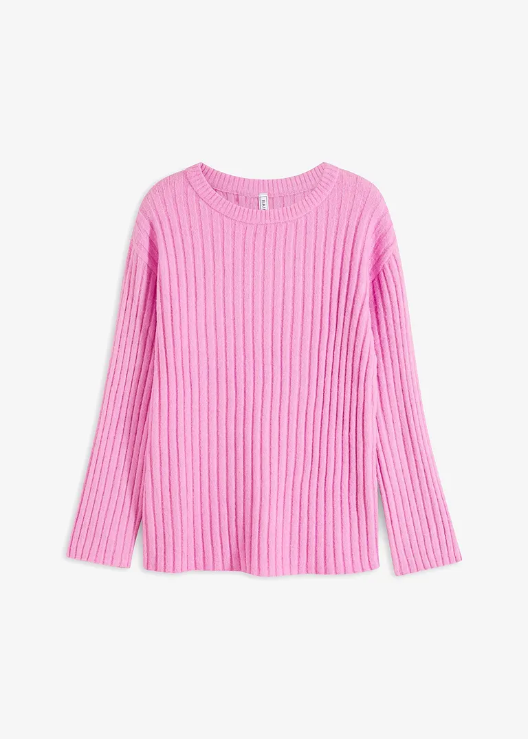 Gerippter Oversize-Pullover in pink von vorne - bonprix