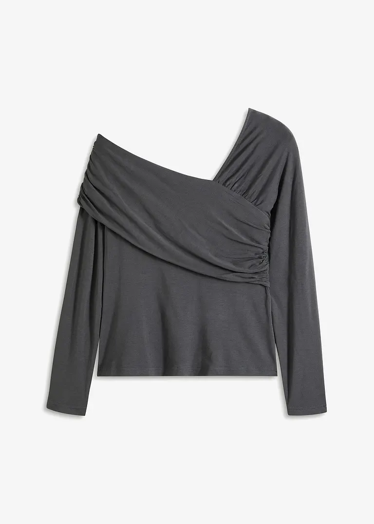 Shirt mit asymmetrischem Ausschnitt in grau von vorne - bonprix