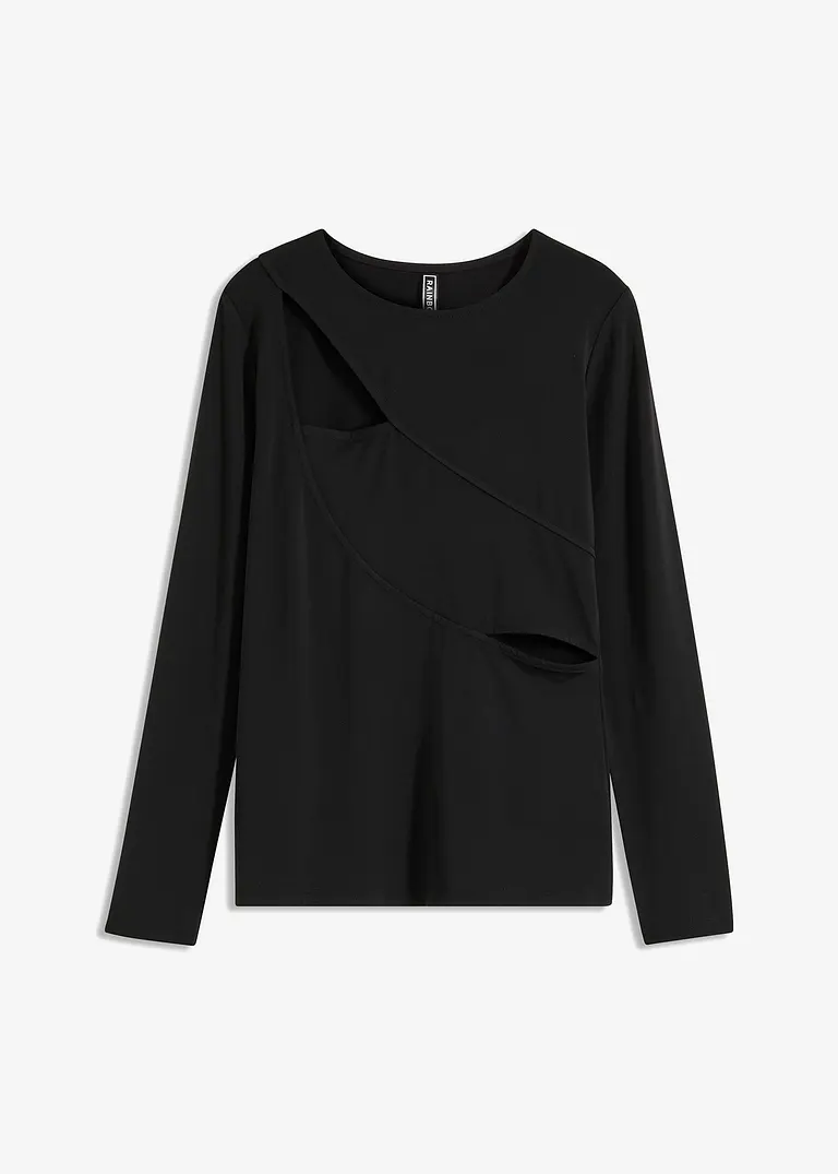 Shirt mit Cut-Outs in schwarz von vorne - bonprix